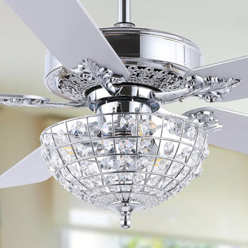 Mandy 52" Glam Classic Crystal Dome Shade LED Ceiling Fan With Remote - JONATHAN Y